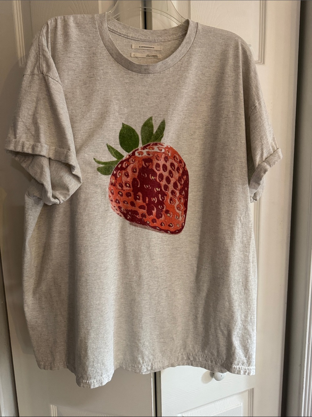 Anthropologie Strawberry Graphic Boyfriend Tee Size L Oversized - Picture 3 of 7